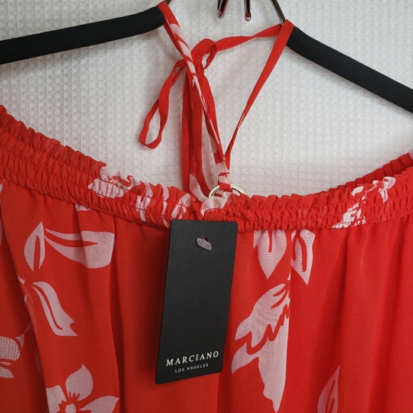 NEW Marciano Women's XS Light Red Sheer Floral High-Low Summer Tripical Dress - Picture 2 of 9